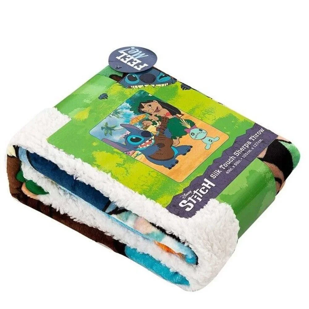 New Lilo and Stitch Beach Party Fleece Throw Gift Blanket Scrump Sherpa Disney